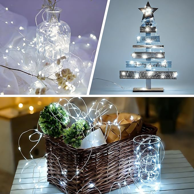 YEGUO Fairy Lights Battery Operated, 4 Packs Each 16ft 50 LED String Lights, Christmas Lights Indoor for Bedroom Wedding Party Holiday Gift(White)
