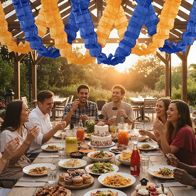 Epakh 12 Pcs Blue and Gold Streamers Garland 2026 Graduation Decorations 9.84 ft Four Leaf Clover Paper Chain Garland Party Banner for Birthday Wedding Bridal Neutral Baby Shower Backdrop Decor