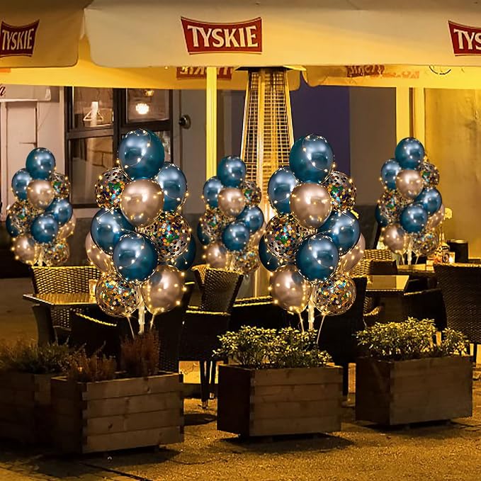 Balloon Stand Kit for Floor with String Light 2 Set Rolay Blue Centerpieces Balloon Holder Decoration for Wedding Christmas Adult Birthday Party Men Bachelor Party