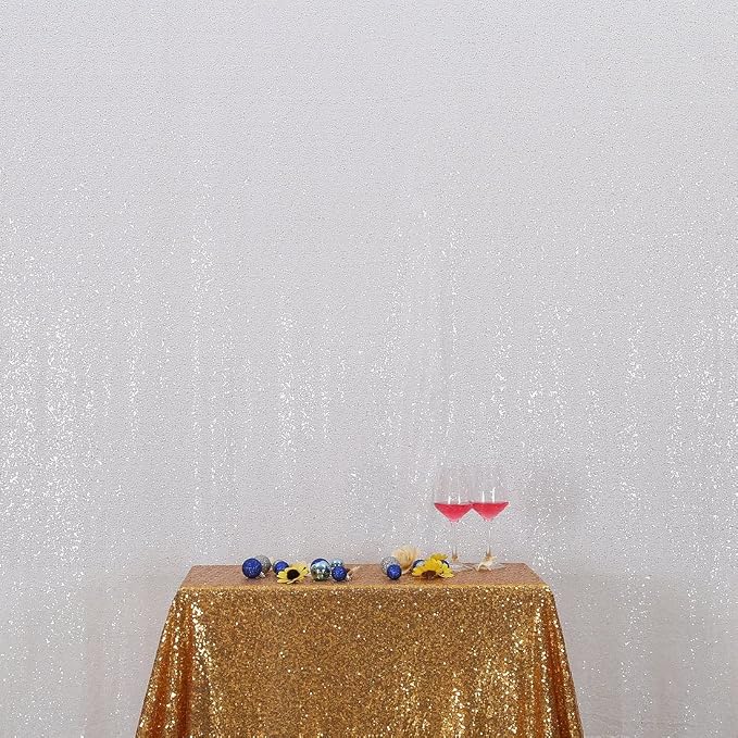 Poise3EHome 8FT x 8FT White Sequin Photography Backdrop Curtain for Party Decoration, White