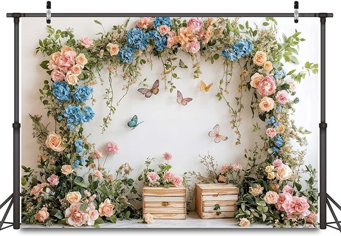 20x10ft Flower Butterfly Birthday Backdrop Spring Colorful Scenic Floral Flowers Wall Photography Backdrops Butterfly Fairy Tale Wedding Decoration Kids Birthday Party Background Photoshot
