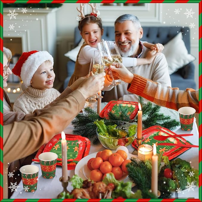 400 Pcs Ugly Sweater Party Supplies Set Christmas Disposable Paper Plates Party Christmas Decorations Plates and Napkins Sets Tableware for Xmas Birthday