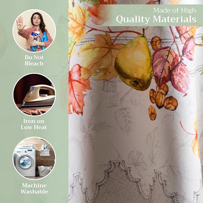 Maison d' Hermine Table Cloth Round Table 100% Cotton 69 Inches Fall Tablecloth Reusable Everyday Use for Thanksgiving Christmas Decorations Dining Farmhouse Party (Fruit D'Hiver)