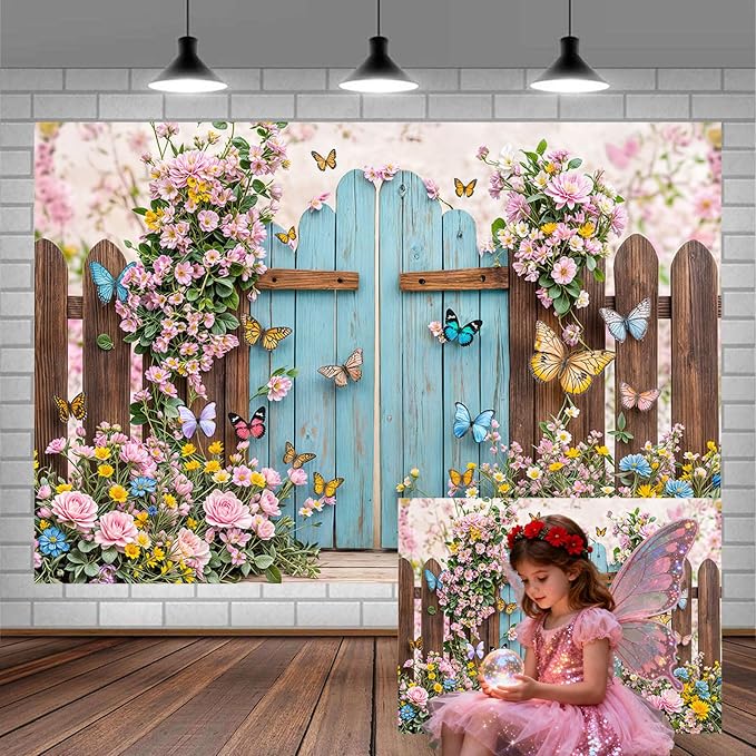 6x4ft Butterfly Floral Backdrop for Photography Spring Butterfly Flowers Girls Birthday Party Decorations Background Wedding Baby Shower Party Cake Table Decor Photo Booth Props