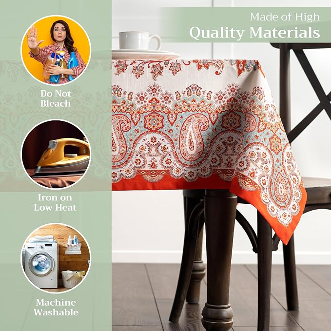 Maison d' Hermine Table Cloth Rectangle Table 100% Cotton 70 x 108 Inches Fall Tablecloth Reusable Everyday Use for Thanksgiving Christmas Decorations Dining Farmhouse Party (Cachemire)