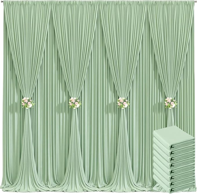 8 Panels Sage Green Backdrop Curtain for Wedding Baby Shower Wrinkle Free 40ft x 10ft Backdrop Drapes Panels for Parties Bridal Shower Birthday Photo Photography Polyester Fabric Background Decoration
