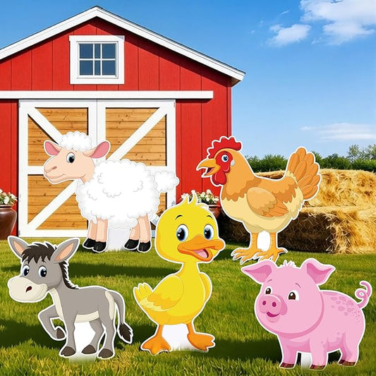 Capoda 5 Pcs Farm Animal Party Decorations - Large Animals Cardboard Cutouts Stand Sign 16.5 to 26.4 inch for Birthday Baby Shower Farmhouse Barnyard Decor Indoor Outdoor Yard Lawn