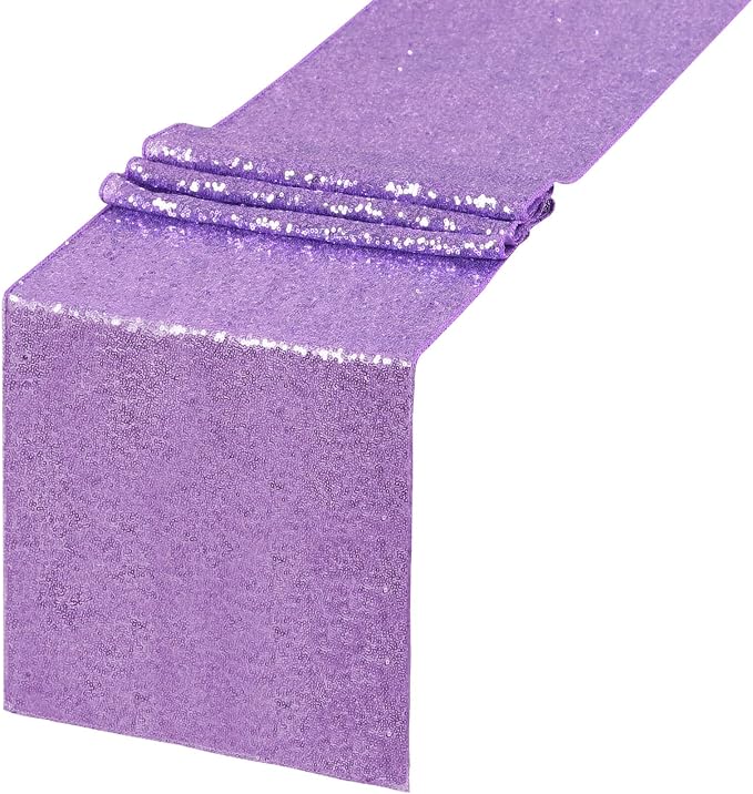 Sequin Table Runners 2 Pieces Light Purple Table Runners 12x72 Inch Glitter Dining Table Cover for Party Wedding Birthday Reception Banquet Decoration Spring Party Chair Sashes