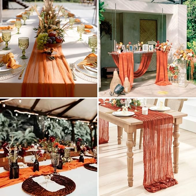 15 Pack Cheesecloth Table Runner Terracotta 10Ft Gauze Cheese Cloth Table Runner 35x120 Inch Rustic Boho Table Runners for Wedding Birthday Party Engagement Anniversary Bridal Baby Shower Winter Décor
