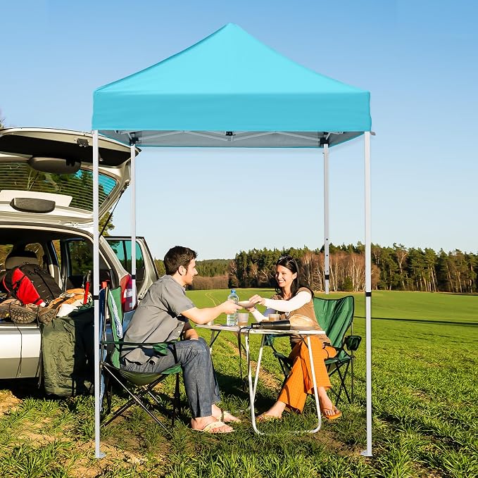 5x5 Pop Up Canopy Tent, Instant Portable Beach Canopy, Outdoor Tent with Carry Bag for Camping, Sports, Tailgating, Events, Light Blue