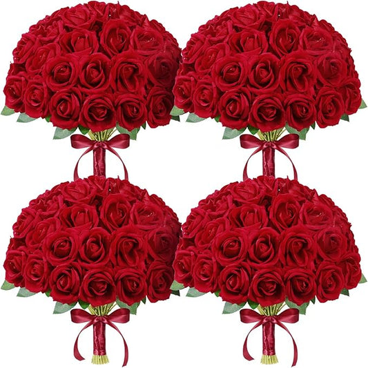 Lifewit 100 Pcs Red Artificial Roses Flowers in Bulk, Fake Long Stem Silk Roses for DIY Wedding Bouquets, Centerpieces Arrangements, Valentine Decorations