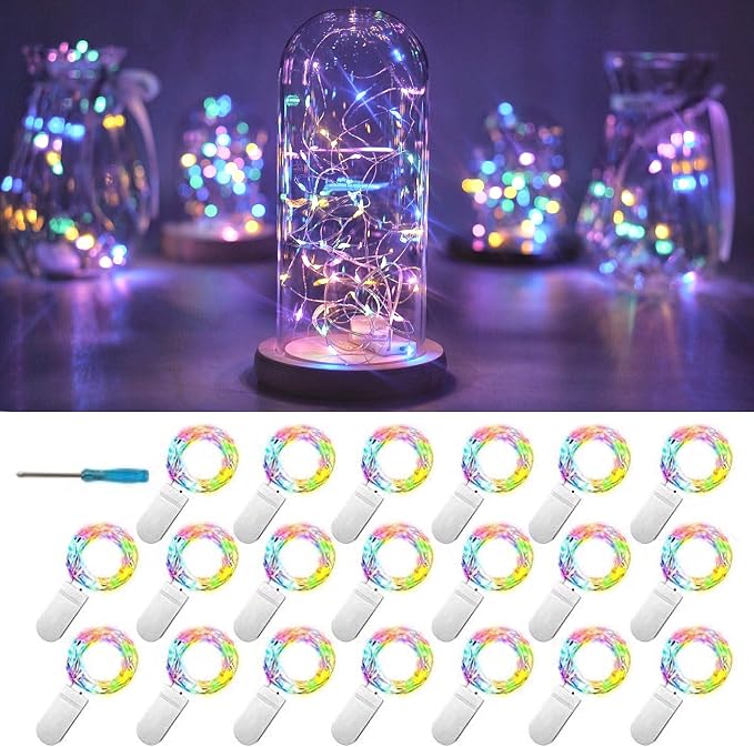 20 Packs Fairy String Lights, 6.6FT 20 LEDs Battery Operated Silver Copper Wire Starry String Light for DIY Party Christmas Costume Wedding Easter Table Decorations (4 Colors)