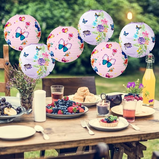 Butterfly Paper Lanterns Butterfly Hanging Decorations Round Pink Paper Lanterns Ceiling Decorations for Birthday Baby Shower Theme Party Supplies Room Decor