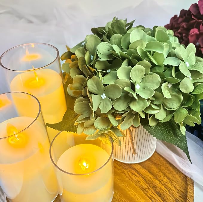 Flower Table Centerpieces - Set of 6 Floral Arrangement Artificial Wedding Hydrangeas Floral Arrangement with Rustic Metal Vase for Bridal Tea Party Event Decorations - Sage Green