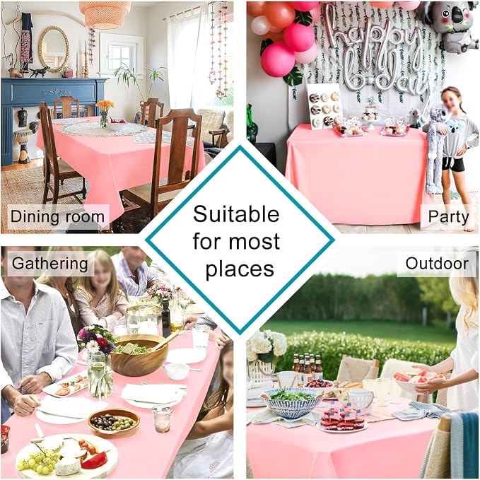 Hiasan Rose Pink Rectangle Tablecloth - Waterproof Washable Polyester Fabric Table Cloth for Buffect Dining Birthday Party Wedding, 30 x 60 Inch