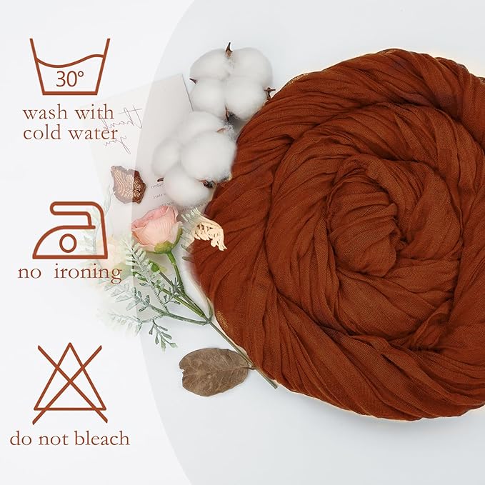 8 Pack Table Runner Terracotta Cheesecloth 10ft Boho Gauze Fabric 120 Inch Burnt Orange Cheese Cloth Table Runner Rustic Sheer for Holiday Baby Shower Party Décor Home Wedding Decoration