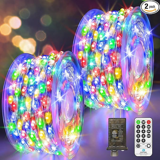2 Pack Each 132 FT 400 LED Fairy Lights Plug In Christmas Lights Outdoor Decorations Waterproof String Lights with Timer 8 Modes Memory for Holiday Wedding Party Tree Wall Bedroom Garden-Multicolored