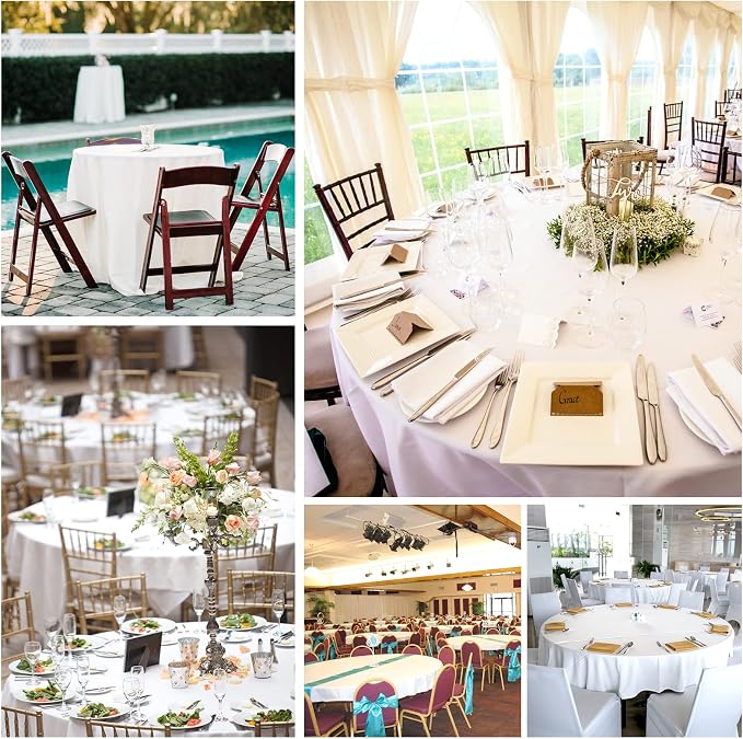 fani 8 Pack 108 Inch Round Tablecloth, White Polyester Fabric Table Cloth for Round Table, Stain and Wrinkle Washable Table Cover for Wedding Party Dining Table Buffet Banquet Restaurant and Camping