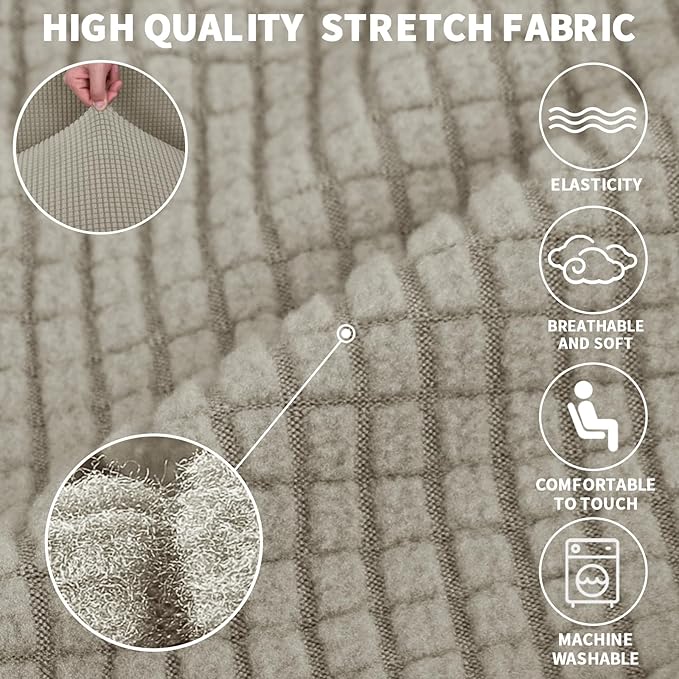 JIVINER High Stretch Couch Covers for 3 Cushion Couch 1-Piece Jacquard Elastic Sofa Slipcovers Anti Slip Sofa Cover with Elastic Bottom Furniture Protector for Kids Pets (Sofa, Khaki)