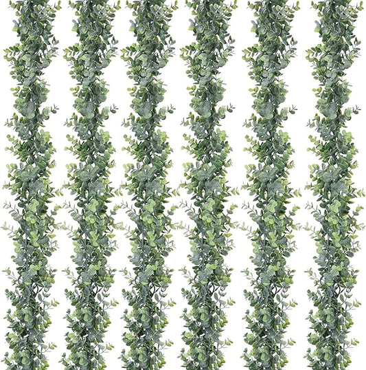 DearHouse 6 Pack Faux Eucalyptus Garland Plant, Artificial Vines Hanging Eucalyptus Leaves Greenery Garland for Wedding Backdrop Arch Wall Decor, 5.9 Feet/pcs UV Protected Indoor Outdoor