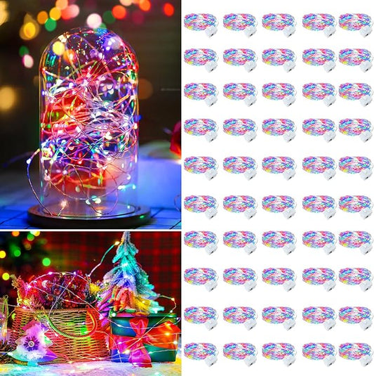 50 Pack Multicolor Fairy Lights Battery Operated, 7ft 20 LED Mini String Twinkle Lights for Easter Valentine's Day Christmas Halloween Mason Jars Centerpiece Table Decorations (50, Multicolor)
