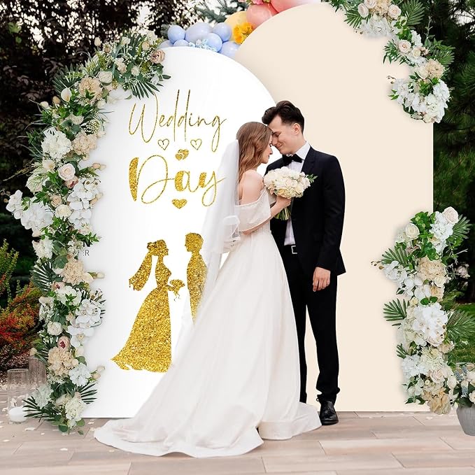 Arch Backdrop Stand with Spandex Arch Cover, 7.3 FT Wedding Balloon Arched Backdrop Stand Square Arch Frame for Birthday Party Bridal Baby Shower Background Ceremony Decoration