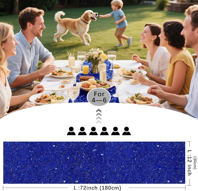 10 Packs 12 x 72 inches Royal Blue Sequin Table Runner, Glitter Runner for Birthday Party Supplies Wedding Holiday Celebration Baby Shower Engagement Anniversary Decor