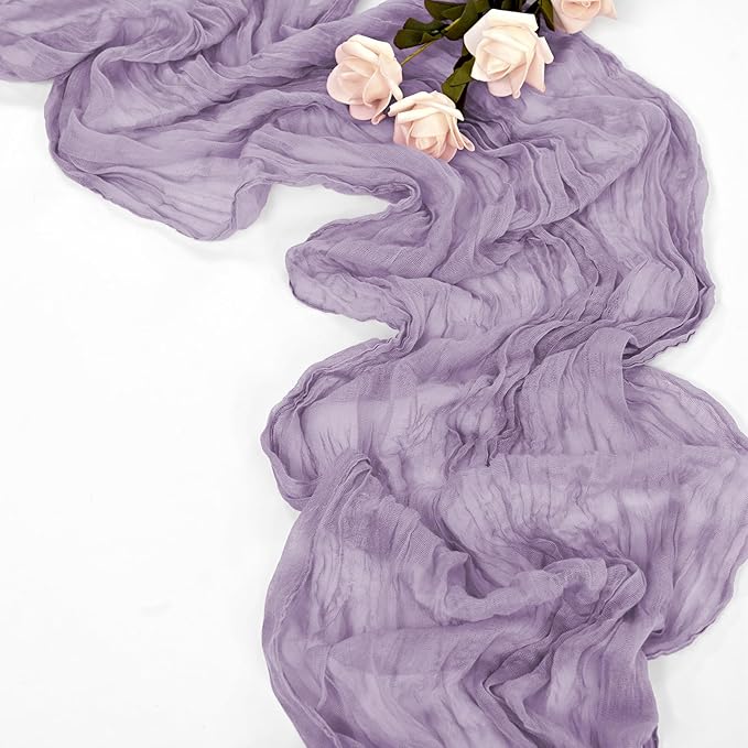 20 Pack Lavender Table Runner 10Ft Cheesecloth Table Runner Boho Gauze Table Runners Romantic Long Sheer Fabric Cheese Cloth Table Runners for Wedding Party Bridal Shower