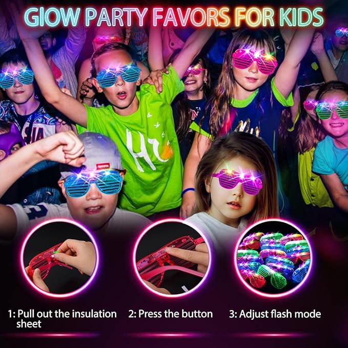 SHQDD 38PCS LED Glasses, Light Up Glasses, 5 Colors, 3 Light Modes, Glow in The Dark Party Supplies, Neon Party Favors for Birthday Gifts, Party Decorations, New Year, Carnival