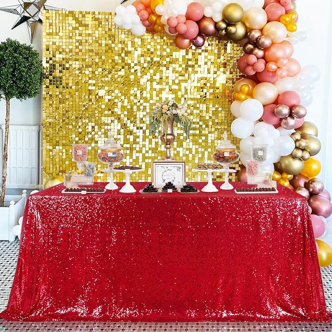 MoKoHouse Red Sequin Tablecloth Rectangle 50" x 80" Glitter Table Cloth Sparkly Fabric for Halloween Birthday Parties Cake Dessert Table Decorations