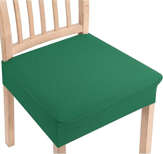 Smiry Stretch Jacquard Seat Covers for Dining Room Chairs Set of 8, Removable Washable Chair Seat Protector Slipcovers, No Rear Covers, Chritsmas Green