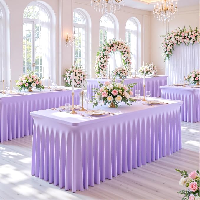 gogoparti 6 Pack Spandex Purple Fitted Table Cloth for 6ft Rectangle Tables Purple Stretch Tablecloth Table Covers Skirt Banquet Wrinkle Free Tablecloths for Parties Wedding