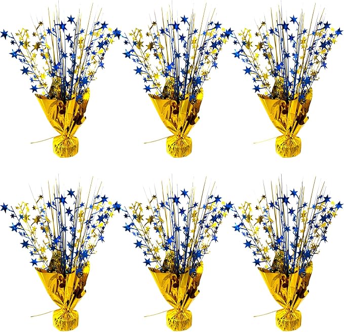 FUBININA 6 Pack 2026 Graduation Table Centerpiece Party Decoration Metallic Foil Spray Centerpiece Glitter Decor Star Tabletop for Graduation New Year Birthday Holiday Party Favor, Blue and Gold
