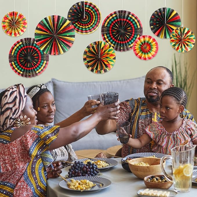 Outus Black History Month Decorations Paper Fans Juneteenth Hanging Paper Fans Kente Ceiling Wall Garland for African American Party Bulletin Board Classroom Decor(27 Pcs,Classic)