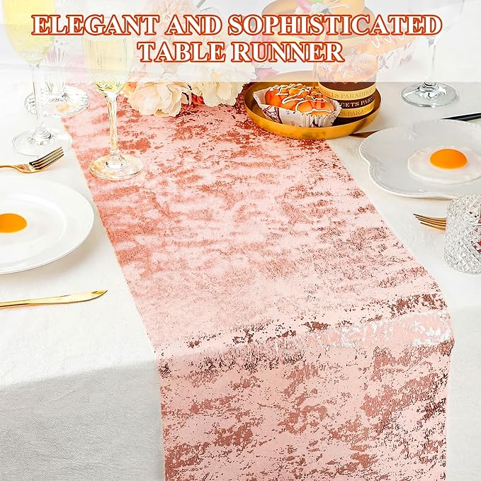 12 Pack Metallic Rose Gold Table Runner, 11 x 108 Inches Sequin Table Runners, Mesh Decorations Glitter Table Runner for Party Wedding Birthday Bridal Shower Event Christmas Decorations