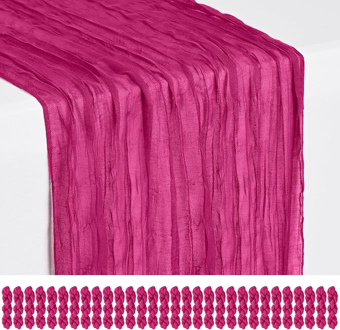 30 Pack Fuschia Cheesecloth Table Runner 17 x 108 inch Boho Gauze Table Runner Rustic Sheer Cheese Cloth Table Decorations for Wedding Party Baby Bridal Shower Birthday Holiday Home