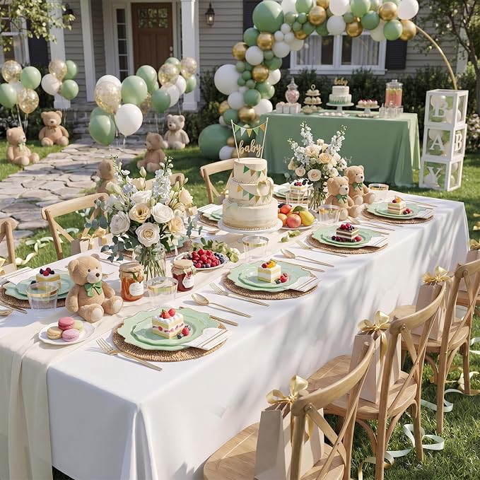 WDF 175Pcs Sage Green Plastic Plates With Gold Rim - Disposable Sage Green Plates 25guest Disposable Dinnerware Ideal for Party/Wedding/Spring Party/First Communion