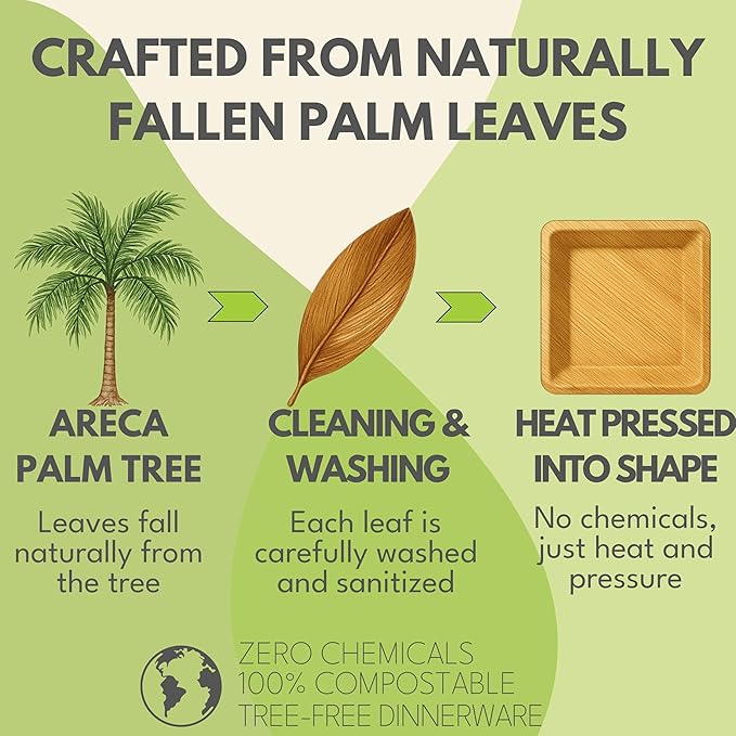 Palm Leaf Plates 10 Inch & 7 Inch Square Bamboo Plates [50-Pack] - Biodegradable and Compostable for Appetizer and Dinner - Disposable Wood Dinnerware Set - Party Pack