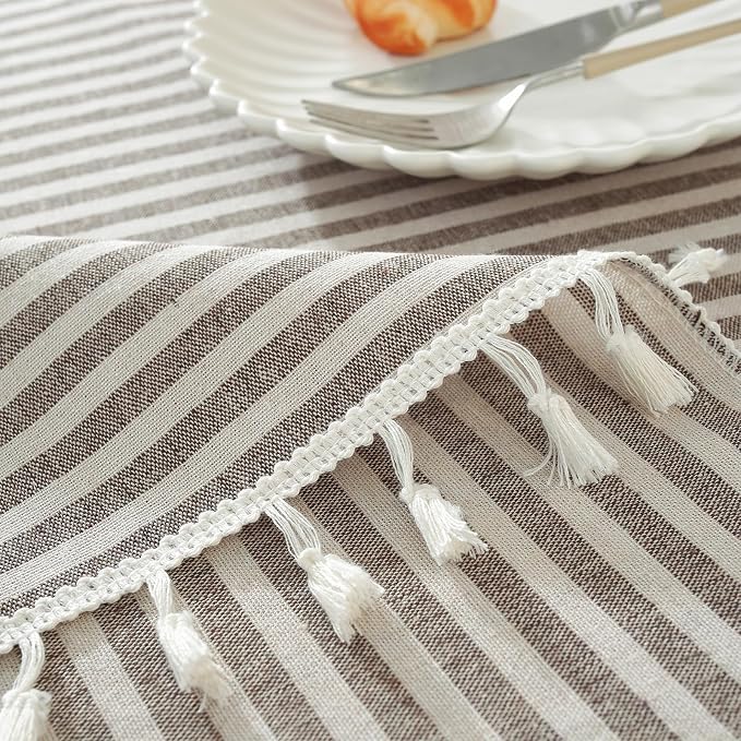 meioro Tablecloth Striped Fringe Table Cloth Rectangular Tablecloths Cotton Blend Table Cover for Dining Coffee Buffet Kitchen Picnic Tables, Parties Holiday Wedding Use(39 x 55 Inch, Coffee Brown)