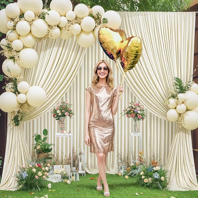 Beige Backdrop Curtain for Wedding Parties Wrinkle Free Ivory Photo Curtains Backdrop Drapes Fabric Decoration for Baby Shower Photoshoot 5ft x 7ft,2 Panels
