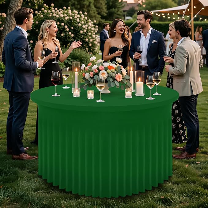 Smiry Round Spandex Tablecloth, Elastic Fitted Washable Tablecloths for 72 Round Tables, Waterpoof Stretch Table Cover Skirt for Outdoor, Wedding, Banquet & Parties, Emerald Green