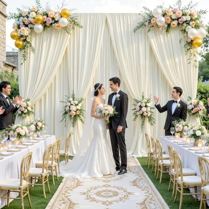 40x10ft Ivory Photo Backdrop Curtains for Parties Wedding Wrinkle Free Polyester Photoshoot Curtains Drapes Backdrop for Birthday Baby Shower Graduation Stage Photography Background 8 Panels 5x10FT