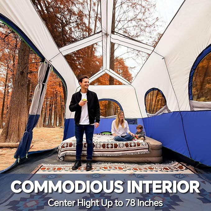 PEAK OUTDOORS Instant Tent 6/8 Person Tents for Camping, 60 Second Easy Setup Portable Camping Cabin Tent with Rainfly, Waterproof Pop Up Tents for Family Camping & Hiking with Expandable Carry Bag