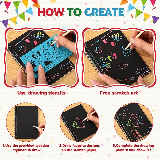 Prudiut 30 Pack Rainbow Scratch Art Notebook, Rainbow Scratch Paper Art Favors Easter Day Gift Birthday Favor for Kids School Classroom