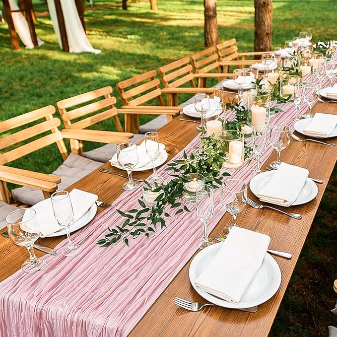 LemonRoad 1 Pcs 20ft Cheesecloth Table Runners Extra Long Boho Rustic Gauze Fabric Cheese Cloth Runner for Wedding Decorations Baby Shower Party Supplies Boho Table Bridal Shower Decor (Dusty Pink)