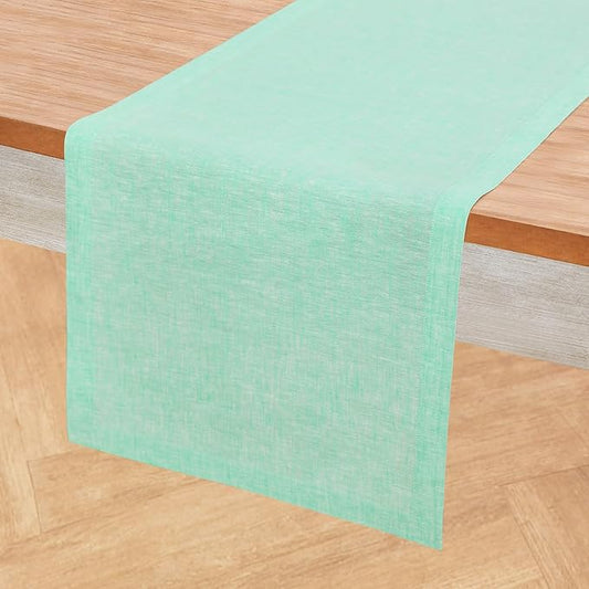 Solino Home Linen Table Runner 90 Inches Long - Athena, 100% Pure Linen Chambray Aqua Dining Table Runner 14 x 90 Inch for Spring, Summer, Mothers Day