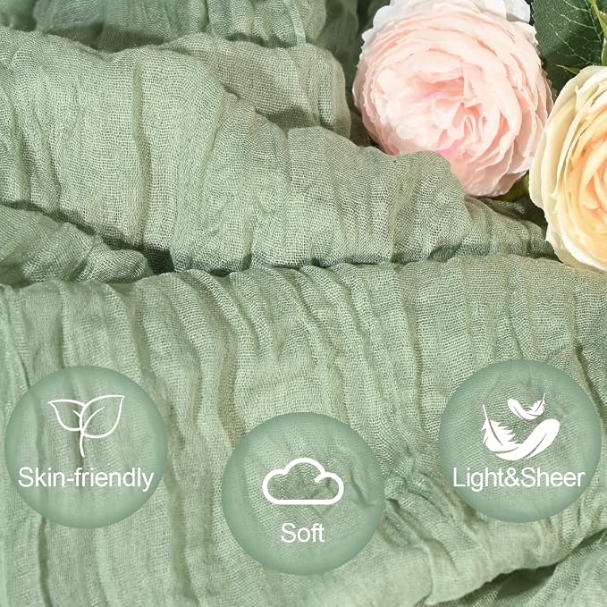 6 Pack Sage Green Cheesecloth Table Runners 35x120 Inch, Wide Boho Gauze Table Runner for Wedding Baby Shower Birthday Party Decor, Semi-Shear Rustic Tablecloth