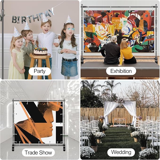 EMART Adjustable Photo Backdrop Banner Stand with 8 x 8ft (W x H) Telescopic Tubes, Suitable for Trade Shows, Professional Photography Booths, and Step and Repeat Background Displays