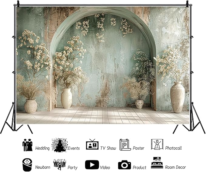 Baocicco 10x7ft Vintage Flower Wall Backdrops for Photography Mint Green Ancient Background Cloth Victoria Floral Bridal Shower Honeymoon Travel Vocation Props Wedding Engagement Party Banner Props