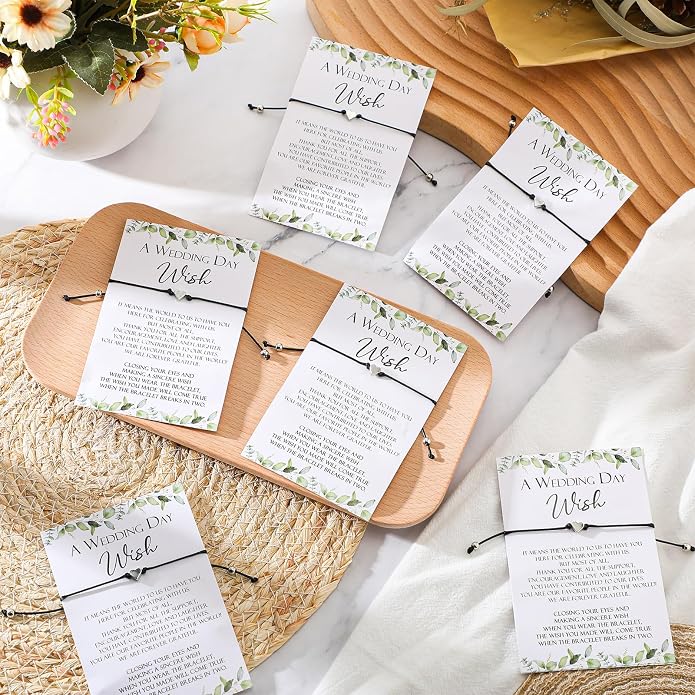 Sasylvia 50 Sets Wedding Favors for Guests Adjustable Bracelets with a Wedding Day Wish Cards Thank You Gifts Bulk for Bridal Shower Party Souvenirs